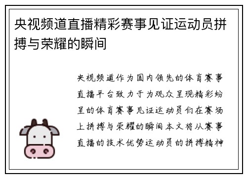 央视频道直播精彩赛事见证运动员拼搏与荣耀的瞬间